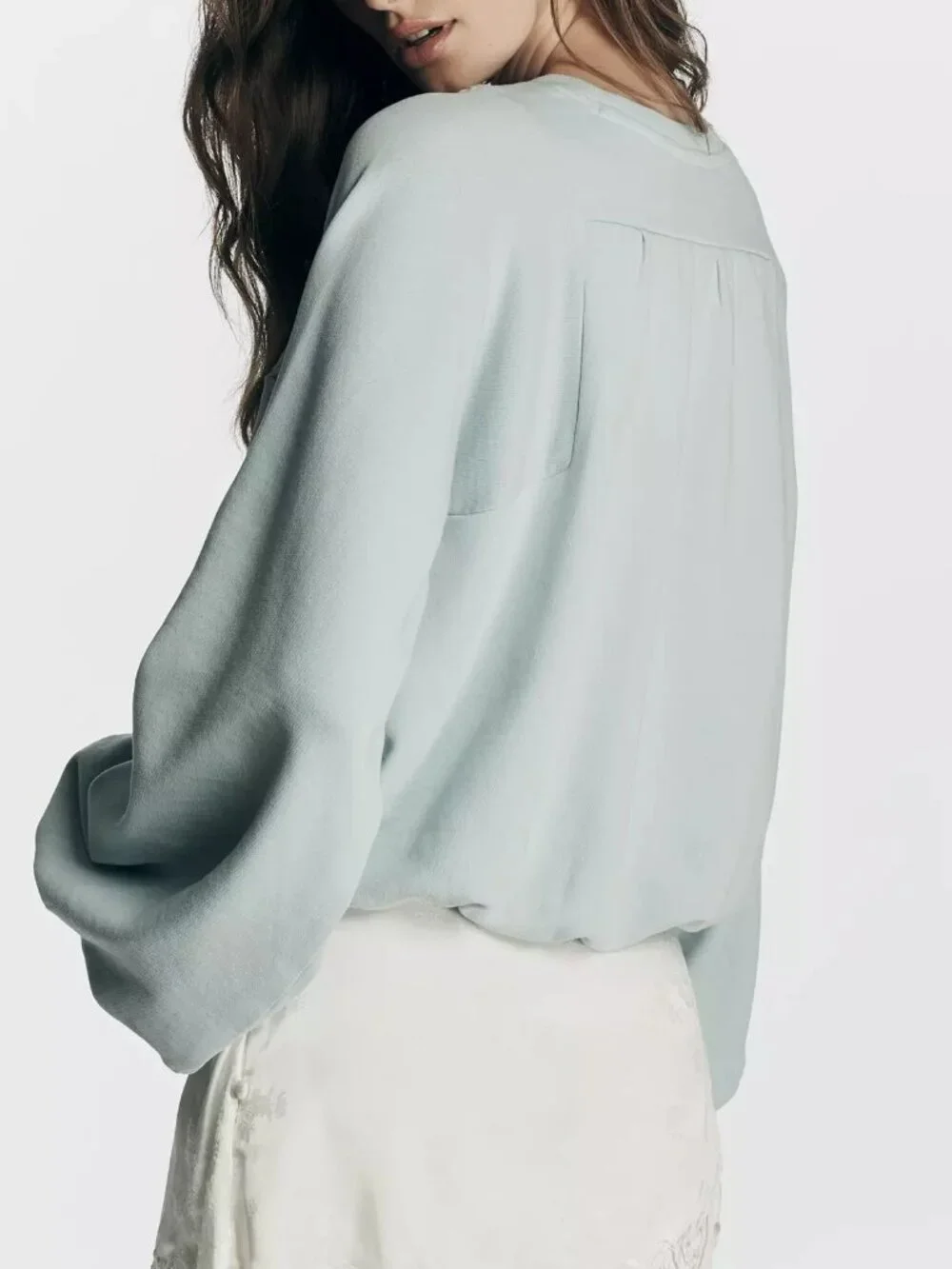 By Anthropologie Boho Balloon-Sleeve Top Sky Blue Nantucket Breeze XL
